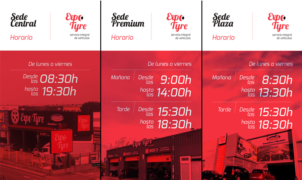 Horarios de Expo Tyre Central, Expo Tyre Plaza y Expo Tyre Premium