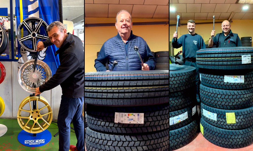 El equipo Expo Tyre durante la grabación de la cofradía del neumático