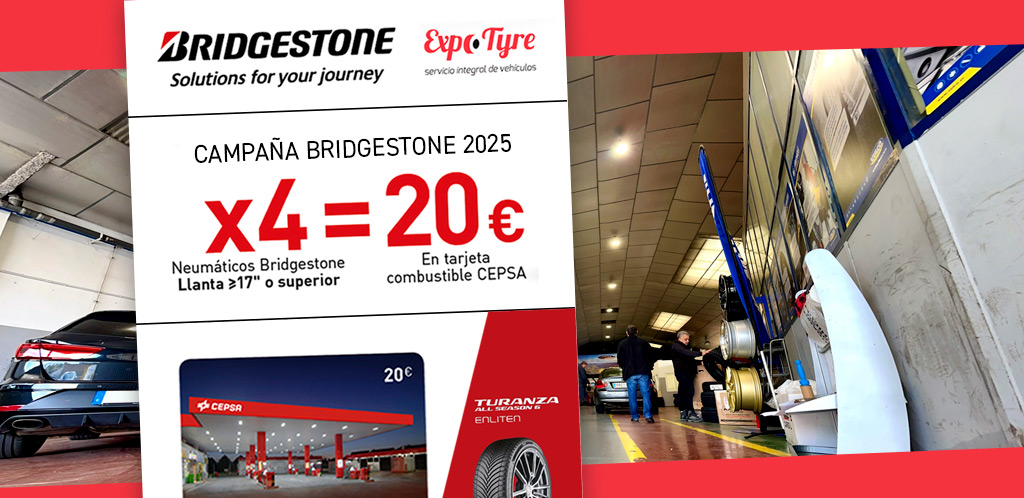 Con 4 neumáticos Bridgestone de llanta 17 te llevas una tarjeta de 20€ en combustible
